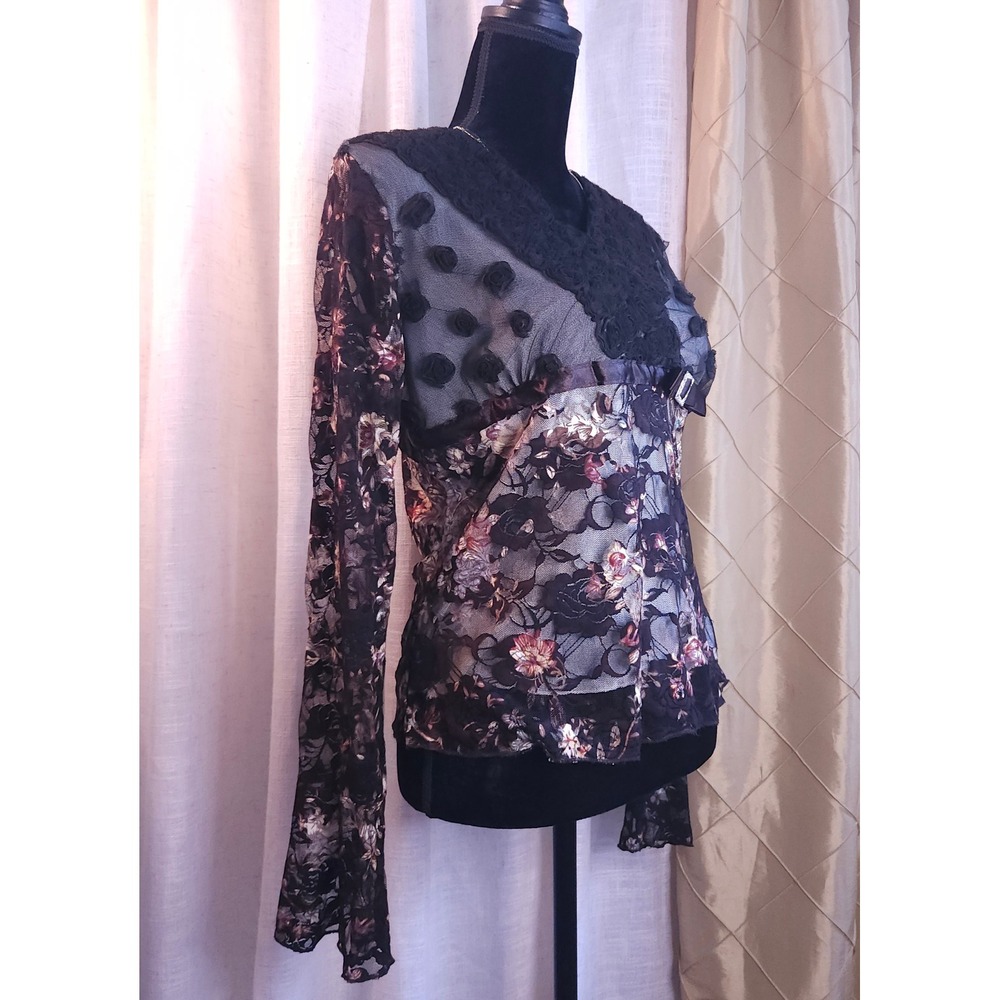 Vintage Y2K Alberto Makali Rossette Mesh Detail Blouse - Picture 3 of 15